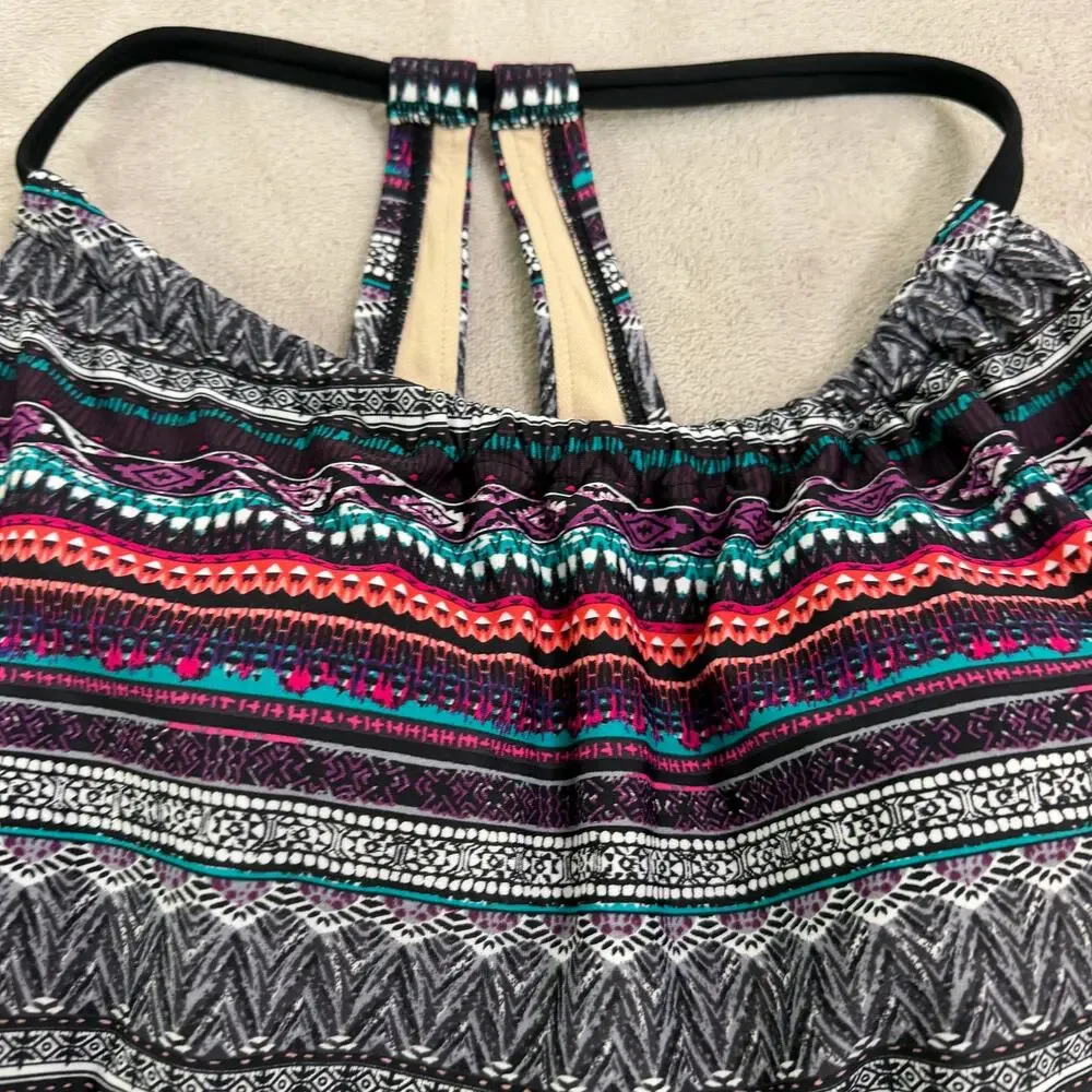 Kona Sol Women's Black Multistripe Tankini Swim Top - Size Medium - NWT